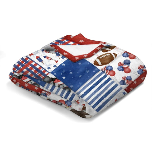American Flag Eagle Football Plaid Baby Blanket, Independence Day Stars Stripes, Soft Swaddle Blanket for Infants