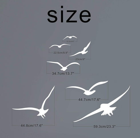 Flying Birds Wall Decals, Vinyl Stickers for Kids Room, Nursery, Office, Bedroom, Living Room - Modern Decor Y20 (White)