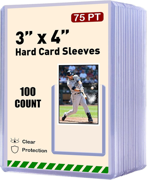 RIXUGIT 100ct 3"x4" Hard Card Sleeves - 75pt Hard Plastic Trading Card Protector,