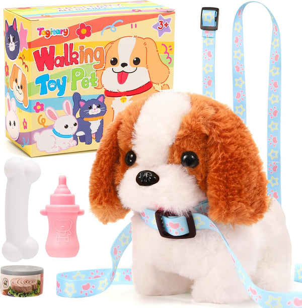Tagitary Plush Toys Puppy Electronic Toy - Walking and Barking Dogs Interactive Dog Toy for Kids with Leash
