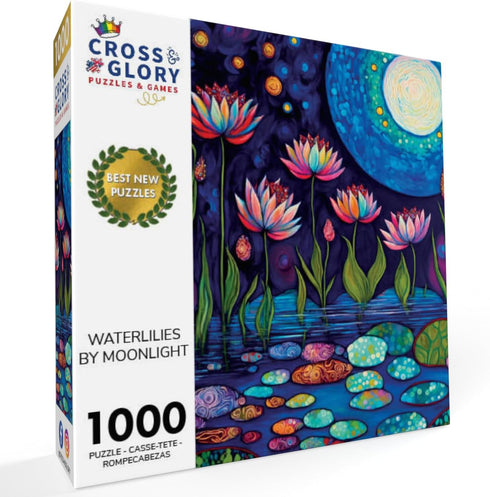 Waterlilies by Moonlight 1000 Piece Jigsaw Puzzle - Cross & Glory - Stunning Artwork of Moonlit Waterlilies in a Serene