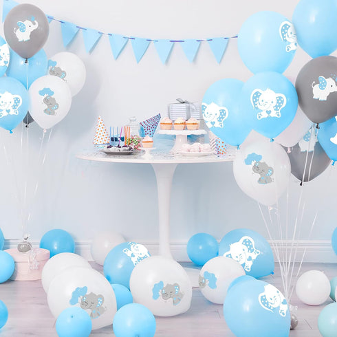 Aoriher 45 Pieces Elephant Balloon 12 Inch for Baby Shower, Gender Reveal Animal Themed Birthday Party Supplies (Blue,