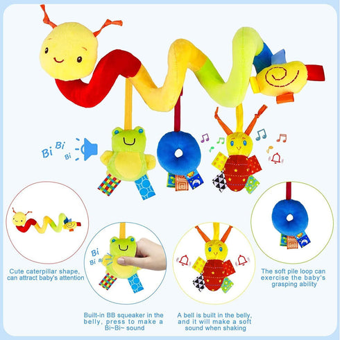Car Seat & Stroller Toy_Infant Toys Baby Sensory Interaction Cartoon Toys with Ringing Bells_Hanging or Wrapping Around