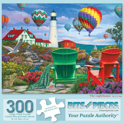 Bits and Pieces - 300 Piece Jigsaw Puzzle for Adults - 18" x 24" - The Lighthouse - 300 pc Large Piece Colorful Hot Air Balloons Jigsaw by Iris Sage