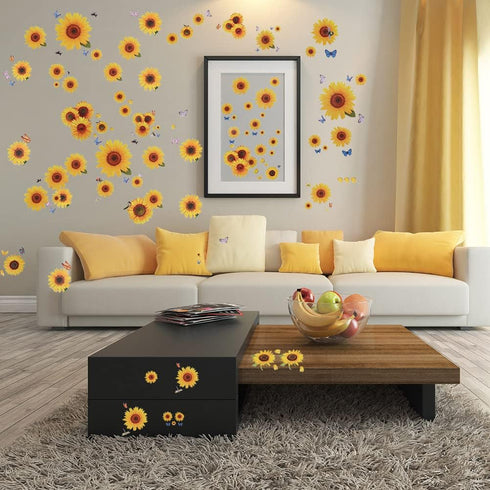 135 Pcs Sunflower Wall Sticker, Removable 3D Waterproof Decor for Kids, Mother's Day, Bathroom, Kitchen