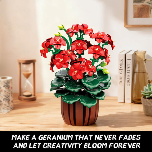 Set 548PCS 12+ CUBIMANA Flowers Geranium Botanicals Building - Artificial Bonsai Plants for Home Office Decor Display