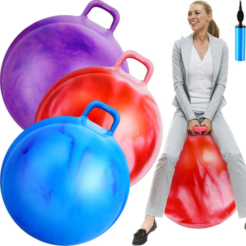 Lewtemi 3 Pcs 29 Inch Bouncing Ball with Handle - Outdoors Hopper Ball, Exercise Ball and Air Pump