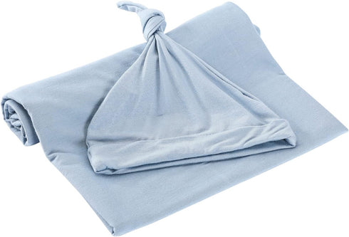 Set 45" 45"(Lightblue) iEvolve Cotton Knitted Baby Swaddle Blanket with Hat Headband Newborn Swaddle Wrap Receiving
