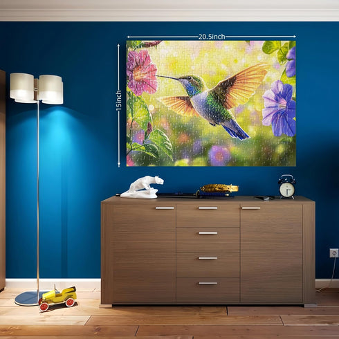 EIYRURU 300 Hummingbird 20.5 15 Pieces Puzzle for Adults, Spring Flowers Large Pieces Jigsaw Puzzle for Kids Adults