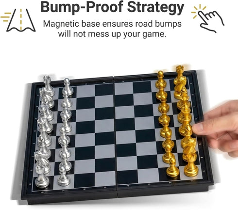 Set Set 9.7" Magnetic Travel Chess Game with Folding Board Portable and Storage Compartment Great Travel Toy by Big Mos