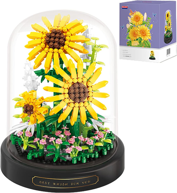 Sunflower Flower Bouquet Set, Mini Bricks Botanical Collection Flowers, Assembly Bonsai Tree Friends Sets, Gift for