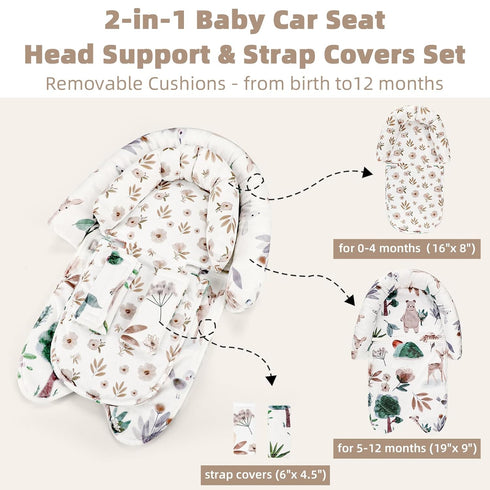 2-in-1 2 Infant Car Seat Insert, Upgraded Newborn Carseat Insert, Breathable & Soft Baby Car Seat Head Support