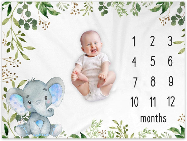 Baby Monthly Milestone Blanket Elephant, Safari Baby Photo Blanket, Gift for New Moms, 50"x40"