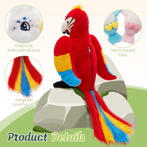 18'' Mommy 4 Tezituor Macaw Parrot Stuffed Animals with Babies, Stuffed Parrot Plush with Baby Parrots, Realistic