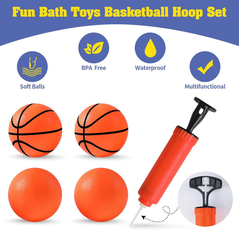 Bath Toys - Bathtub Basketball Hoop for Kids, Shower Toys for Ages 4-8, Suction Cup Basketball Hoop & 4 Soft Balls