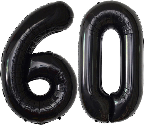 Black 60 Number Balloons, Giant Jumbo Foil Mylar Helium Balloons, Party Decoration Supplies for 60th Birthday