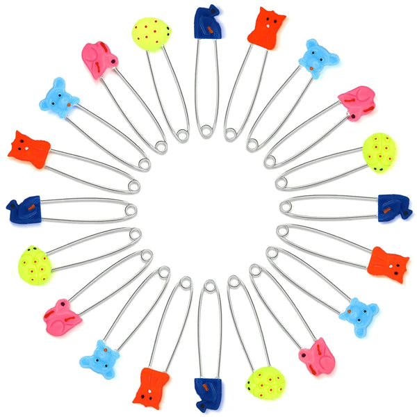 30 pcs Baby Safety Diaper Pins with Plastic Head, 2.4 Inch Secure Clips for Fastening Baby Clothes, Random Patterns