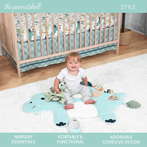4 Tummy The Peanutshell Piece Nursery Bundle: Crib Sheet & Dinosaur Baby Time Mat & Nursery Decor & Dino Plush Security