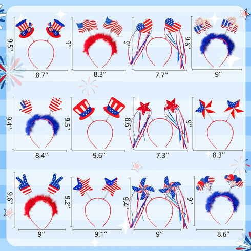 Moon Boat 12PCS Patriotic Head Boppers Headband - Star Uncle Sam Hat Balloons for 4th of July Party