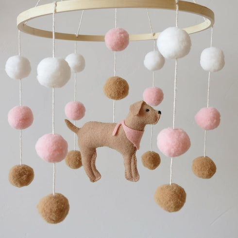 Goukurlsma Baby Crib Mobile for Girls Boys Dog Theme Baby Mobile for Crib Mobile for Bassinet with Felt Ball, Pink