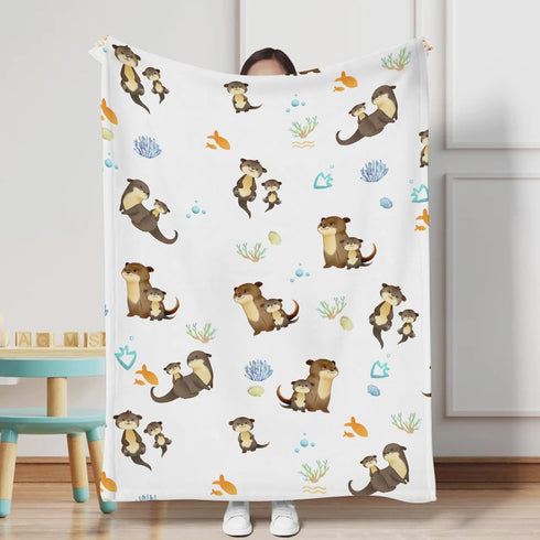 Baby Cute Sea Otter Blanket for Boy Girl Cute Animals Family Soft Swaddle Blanket Cartoon Sea Animals Unisex Receiving Blankets Flannel Baby Nursery Toddler Bed Blanket Crib Cover Playmat 30x40 by KASTLEE