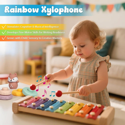 18-36 7-in-1 Set LearnToy Baby Toys Months, Montessori Activity - Stacking Blocks, Infant Teething Toy & Sensory Bin