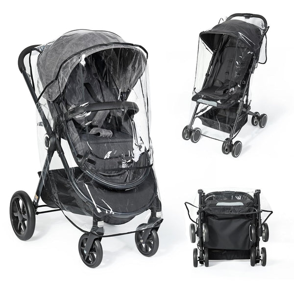 Universal Clear Stroller Rain Cover, No-zip Waterproof Cover, Food Grade EVA, Breathable Rain Shield for Single