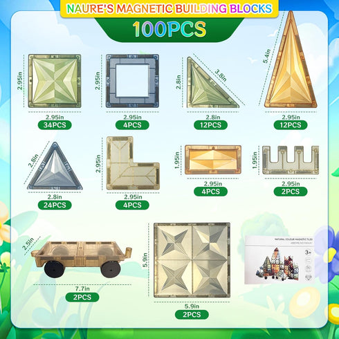 100PCS 3+ 2 Magnetic Tiles Montessori Toys Magnetic Blocks Kids Games STEM Classroom Educational Learning Sensory