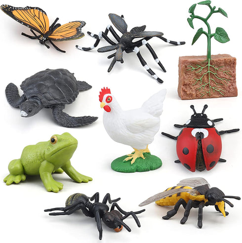 MIKNEKE 3+ Montessori Life Cycle Animal Figures with Flash Cards, Realistic Animal Figurines Toy, Educational Matching