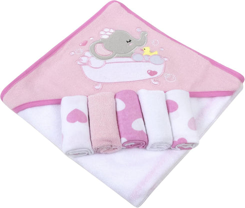 Set 6-12 Baby Hooded Towel and Washcloth for Infants, Boys and Girls Months (Effervescent Elephant)