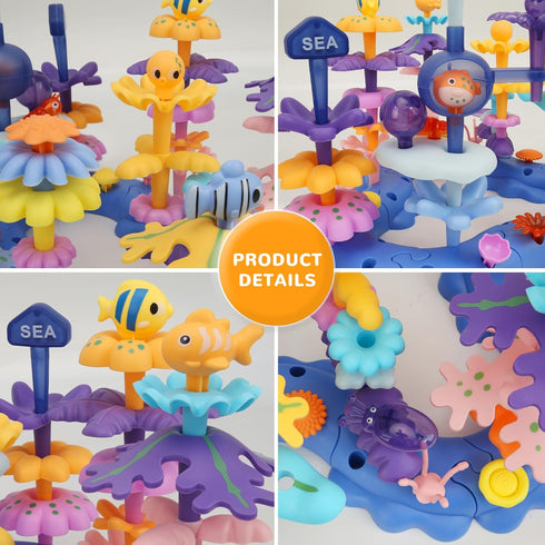 Coral Garden Building Toys for Ages 4-6, Ocean Blocks, Upgrade DIY Stacking Toys, STEM Educational Gift