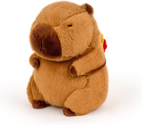 Capybara Plush 9 Inch Capybara Stuffed Animal Cute Stuffed Capybara Toy with Hamburger Backpack Soft Plushies Capybara Gift for Kids Boys Girls