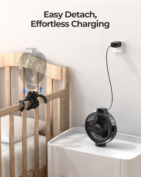 Koonie Portable Stroller Fan for Baby, Rechargeable, 3 Speeds, 360° Rotation, 25db Low Noise, Clip-on for Car Seats,