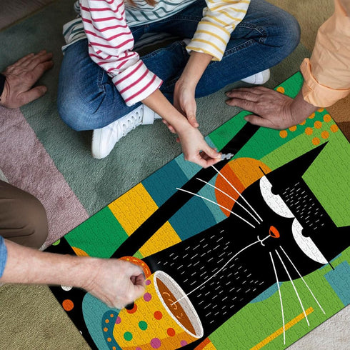 Bgraamiens Puzzle - Coffee Cat - 1000 Pieces Modern Art Cartoon Cat Puzzle for Adults