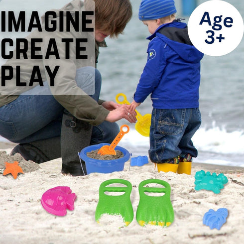 Liberty Imports 13 PCS Beach Sand Toys, Dinosaur Claw Hand Scoop Play Set with Bucket and Molds for Kids