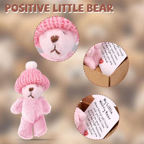 TOYMIS Worry Bear in Box with a Hat, Handmade Positive Mini Plush Bear with Encouragement Card Inspirational Support