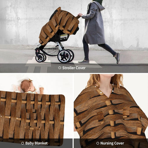 CQMZJHU Rattan Wicker Brown Texture Baby Car Seat, Rain Shelter, Multifunctional Nursing Cover for Newborns, Mother