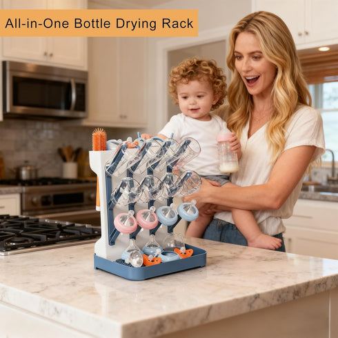 Countertop Baby Bottle Drying Rack, Vertical Bottle Rack Dryer Space Saving Bottle Drying Rack Organizer with Brush