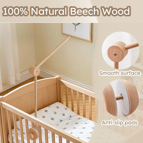 Moyii 360 Wooden Baby Mobile Arm for Crib Adjustable Beech Wood Mobile Holder, Foldable Baby Mobile Hanger