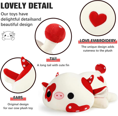 Onsoyours 12" Cute Cow Plushie - Soft Squishy Mushroom Cow Toy Pillow for Kids (Red Mushroom Cow)