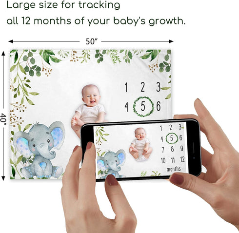Baby Monthly Milestone Blanket Elephant, Safari Baby Photo Blanket, Gift for New Moms, 50"x40"