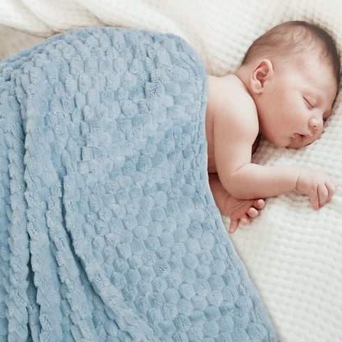 HOMRITAR Baby Blanket for Boys or Girls 3D Jacquard Fluffy Fuzzy Blanket for Infant, Soft Warm Cozy Flannel Fleece Warm Blanket Nursery, Stroller Toddler Bedding (30 x 40 Inch, Blue) by HOMRITAR