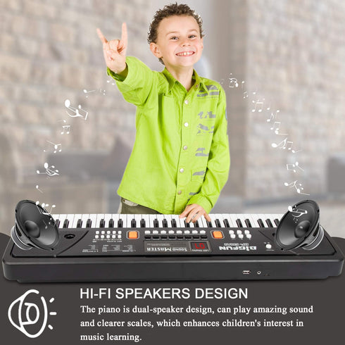 LeeQee Digital Keyboard Piano for Kids - 61 Keys Multifunction Electric Piano with Microphone for Ages 3-12 (Black)