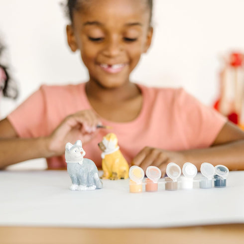 Melissa & Doug Created by Me! Craft Kit - Pet Figurines (Resin Dog and Cat, 6 Paints, Paintbrush)
