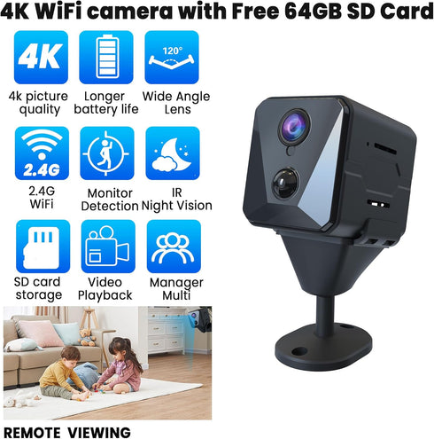Funstorm 4K 64GB 100-Day Security Camera with SD Card, Battery Powered Security Cam, Standby, AI Human Detection, Night