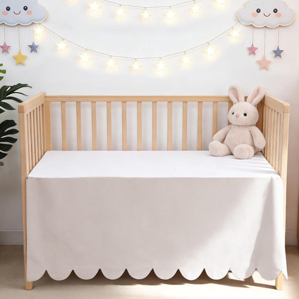Scallop Edge Crib Skirt Ivory, 100% Egyptian Cotton 400 Thread Count Crib