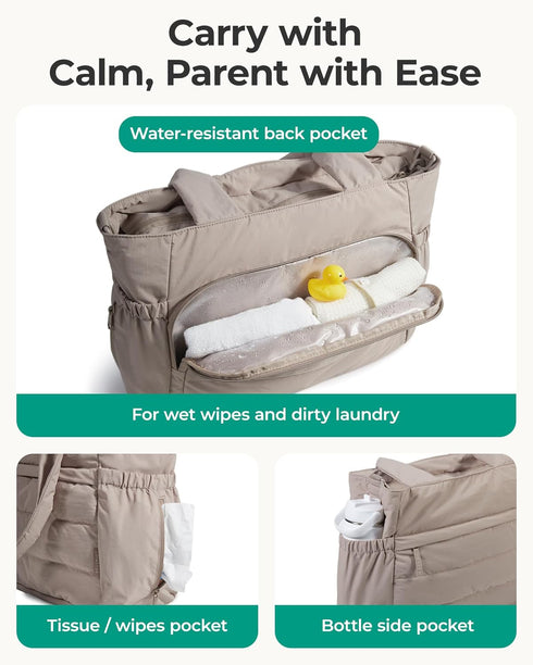 BAGSMART Diaper Bag Tote, Hospital Bag for Labor Delivery, Puffy Maternity Travel Diaper Tote, Baby Bag with Pacifier