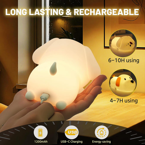 (2 Pack) 7 Silicone Night Light Colors for Kids, Touch Control, LED Dog Lamp, Rechargeable, Cute Puppy Night Lights