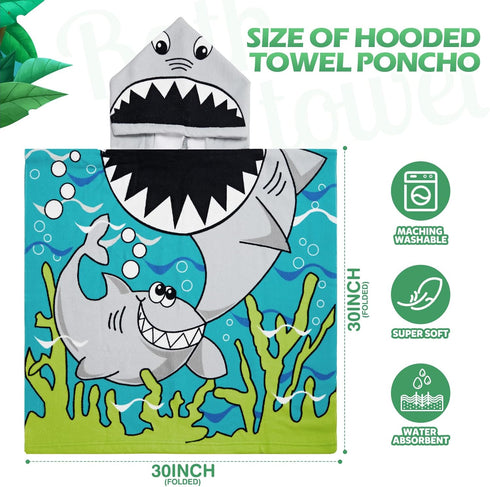 3 Pack Baby(59 30 Inch,Shark, Chumia Kids Hooded Beach Poncho Towels Toddler Swim Pool Bath Towels with Hood Thicker