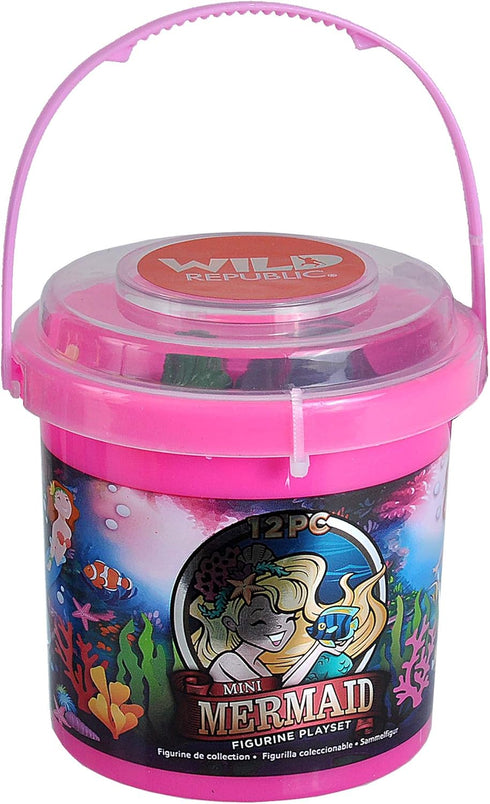 Wild Republic Mermaid Figurines Bucket with 12 Pieces, Aquatic Animals and Bath Toys